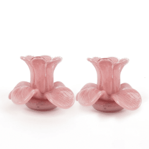 Kip & Co - Glass Flower Candle Holder Blush Set Of 2