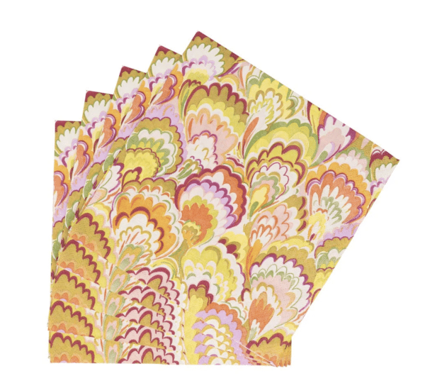 Napkins - Caspari Marbled Raspberry Chartreuse - Image 2