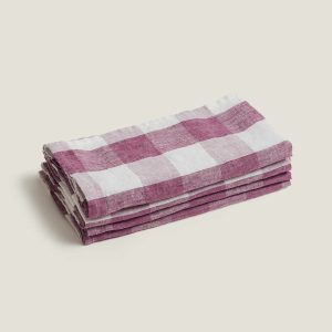 Carlotta & Gee – Linen Napkins in Lavender Check 4 Set
