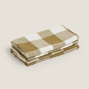 Carlotta & Gee – Linen Napkins in Olive Check 4 Set
