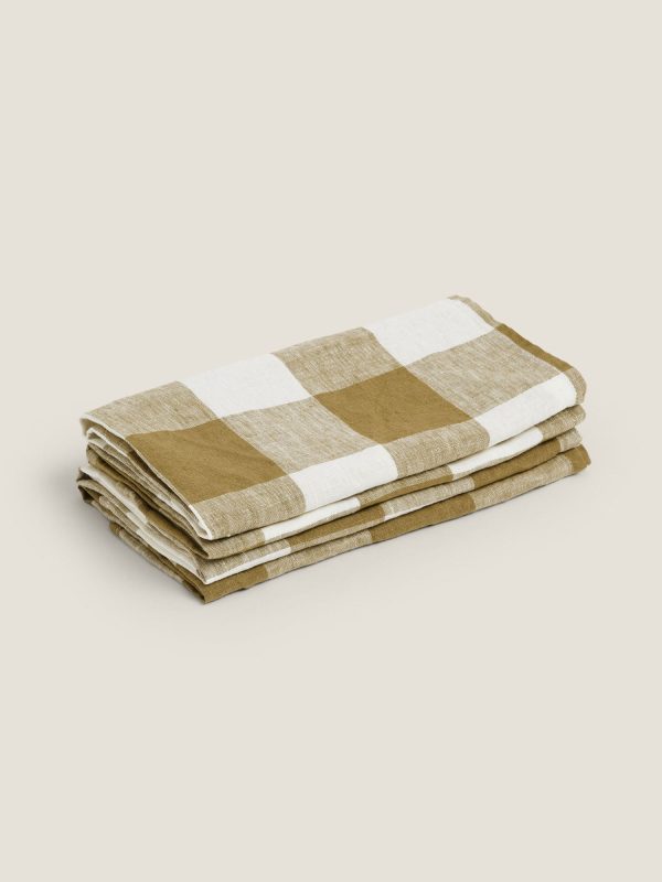 Carlotta & Gee – Linen Napkins in Olive Check 4 Set