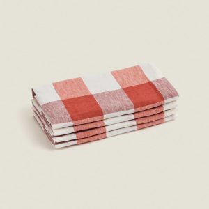 Carlotta & Gee – Linen Napkins in Paprika Check 4 Set