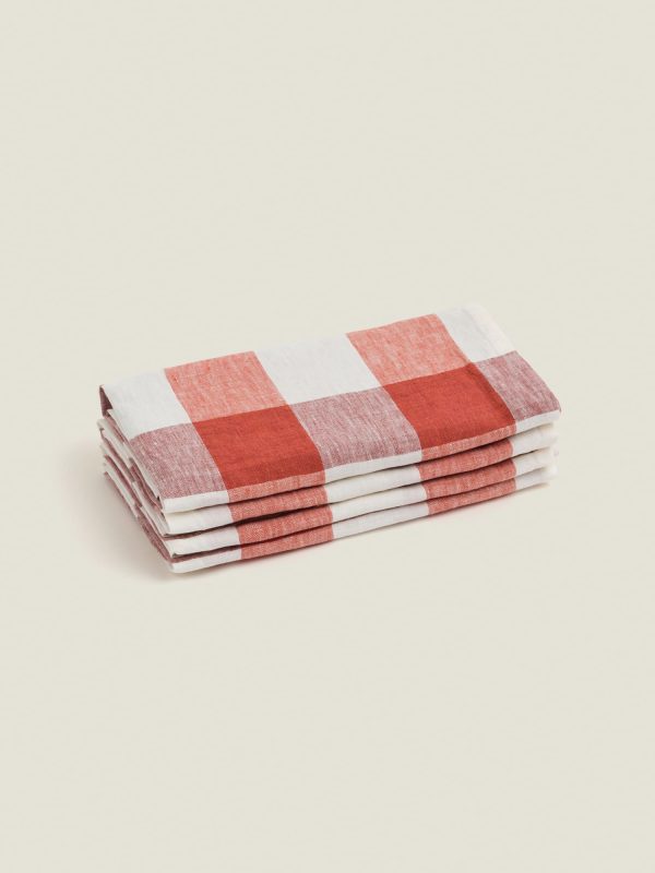 Carlotta & Gee – Linen Napkins in Paprika Check 4 Set