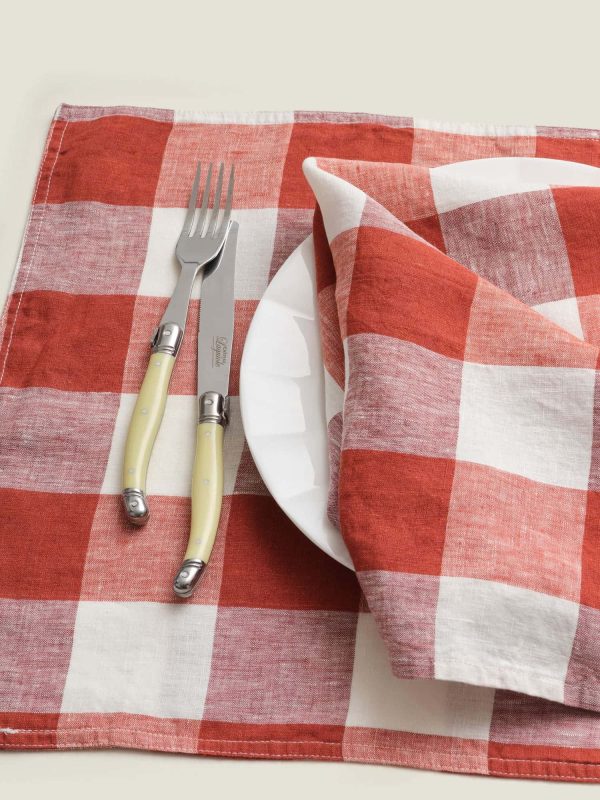 Carlotta & Gee – Linen Napkins in Paprika Check 4 Set - Image 2