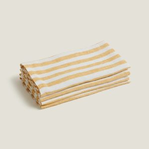 Carlotta & Gee – Linen Napkins Yellow Stripes 4 Set