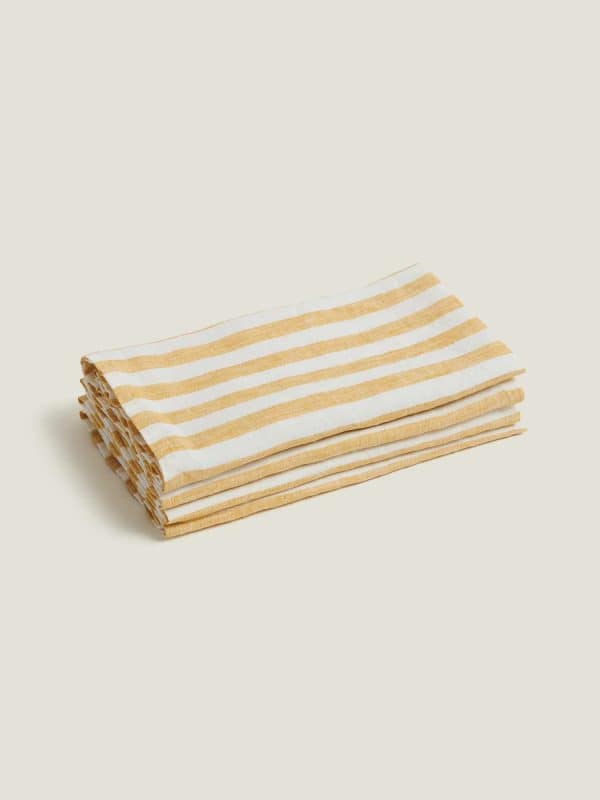 Carlotta & Gee – Linen Napkins Yellow Stripes 4 Set