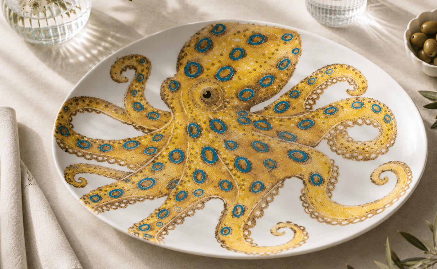 Italian - Ocean Blue Ring Octopus Platter - Image 2